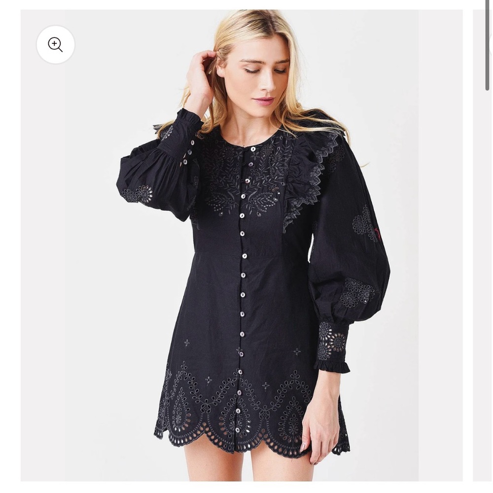 LoveShackFancy Black Long Sleeve Tullia Dress
